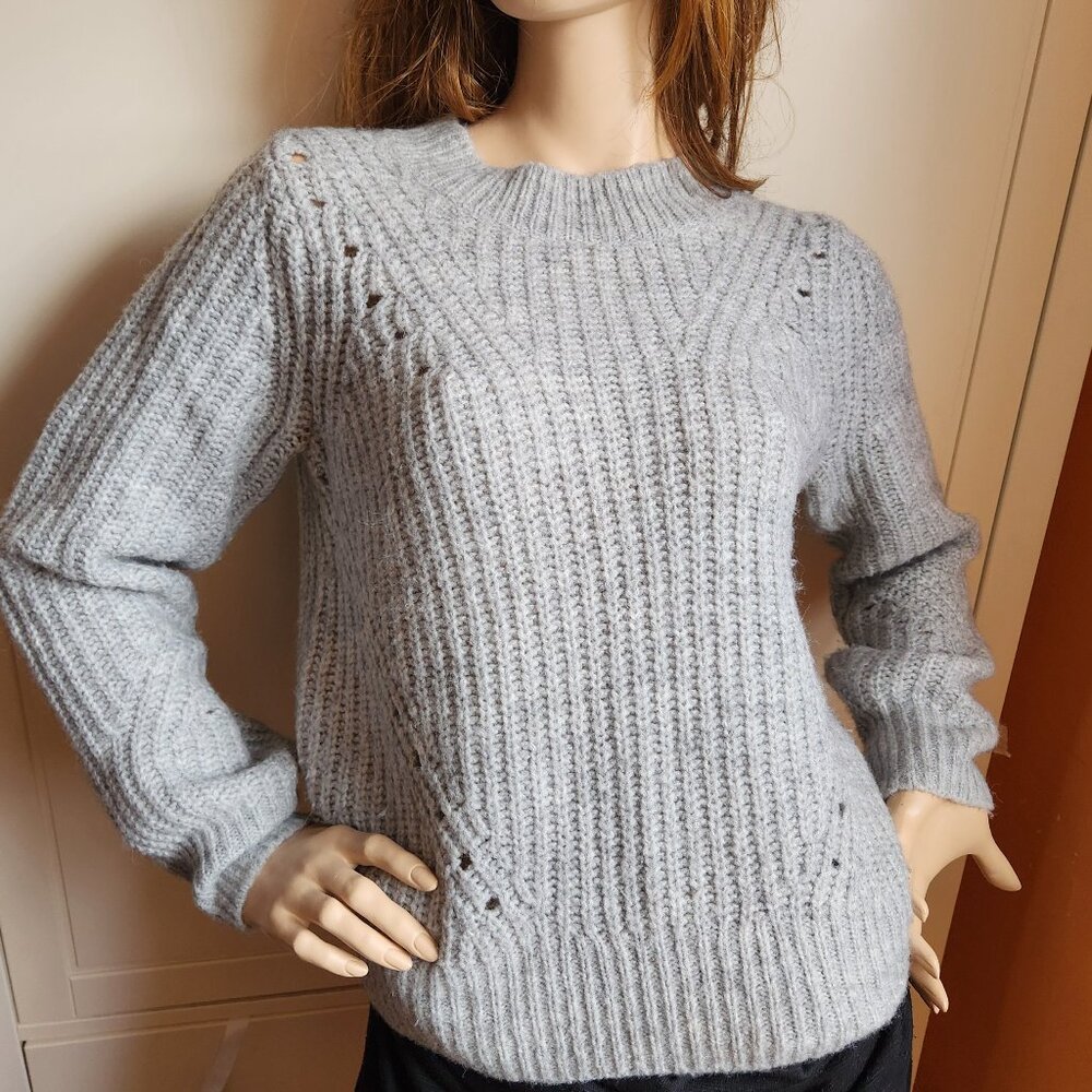 Chunky Soft Grey Wool Blend Knitted Pullover Crew Sweater Size Small
